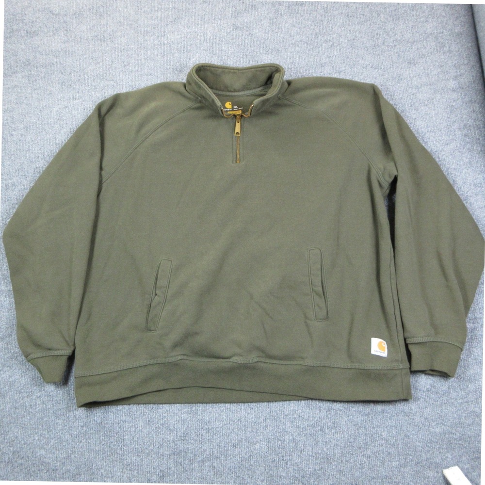 Carhartt Quarter Zip Sweatshirt Mens 2XL Green Fleece Workwear Relaxed Fit